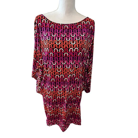 Trina Turk Echo Chain Print Swim Cover Up Tunic Dress Black Pink XL - Picture 1 of 7